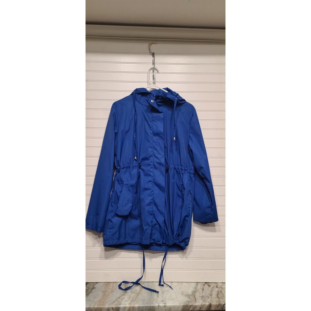 Zeagoo Womens Blue Long Hooded Windbreaker Raincoat Size L
